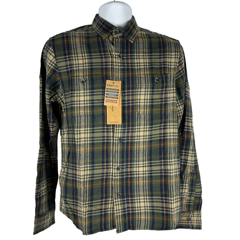 Tailor Vintage Luxe Performance Mens Army Telluride Plaid Flannel Shirt Size S